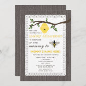 木刺激を受けたな蜂蜜の蜂のテーマのベビーシャワー 招待状 (正面/裏面)