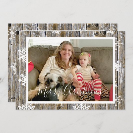 木動揺してと雪片フォトクリスマス シーズンカード (正面/裏面)