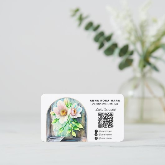 *~*木動揺して花ロゴAP49 QR 名刺 (スタンド正面)