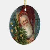 木及び蝋燭が付いている珍しくエレガントなサンタ セラミックオーナメント (右)