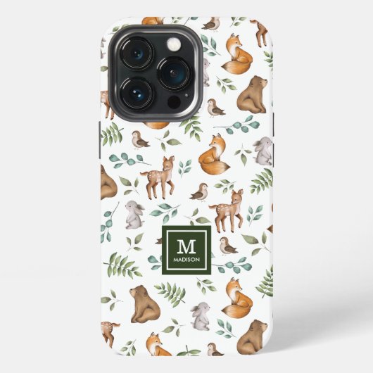 木地動物葉樹林パターンモノグラム iPhoneケース (裏面)