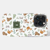 木地動物葉樹林パターンモノグラム iPhoneケース (裏面横)