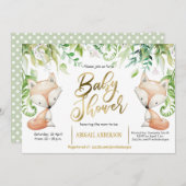 木地狐、緑、フェイク金ゴールド男の赤ちゃん 招待状 (正面/裏面)