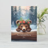 木地素朴メリークリスマス願いブラウンベア シーズンカード (スタンド正面)