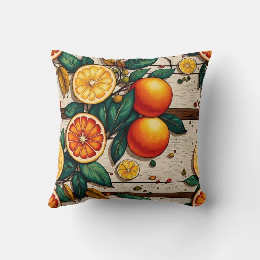 木地鮮やかに柑橘類を配したもの クッション (裏面)