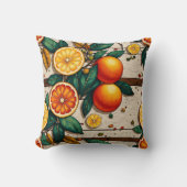 木地鮮やかに柑橘類を配したもの クッション (正面)