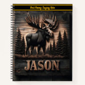 木威厳のあるの板に彫ったムース ノートブック (正面)