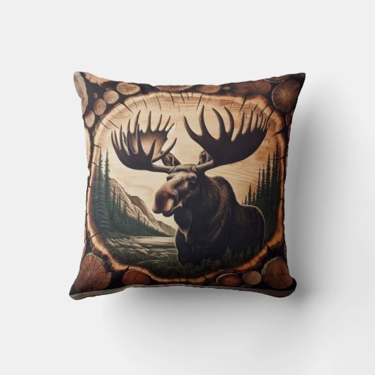 木威厳のある地に丸太を置くムース クッション (裏面)