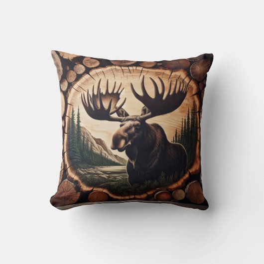 木威厳のある地に丸太を置くムース クッション (正面)