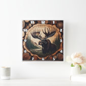 木威厳のある地に丸太を置くムース スクエア壁時計 (ホーム)