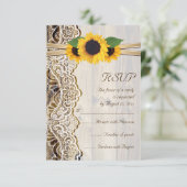 木婚式のレース、リボン、ひまわりRSVP 出欠カード (スタンド正面)