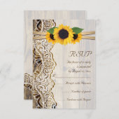 木婚式のレース、リボン、ひまわりRSVP 出欠カード (正面/裏面)
