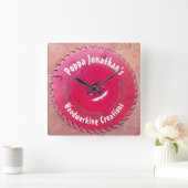 木工パーソナライズされた赤丸鋸刃 スクエア壁時計 (ホーム)