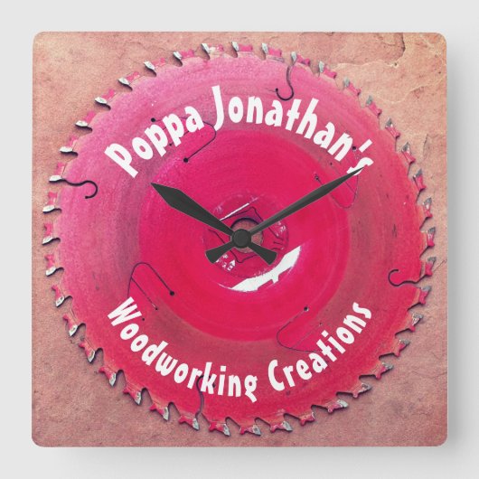 木工パーソナライズされた赤丸鋸刃 スクエア壁時計 (正面)