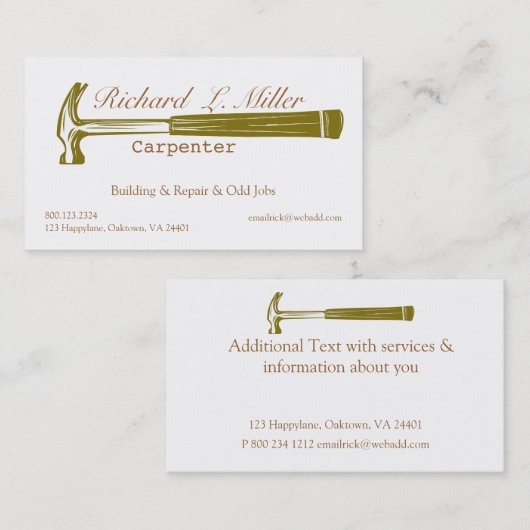 木工事の便利屋の大工の建築 名刺 (正面/裏面)