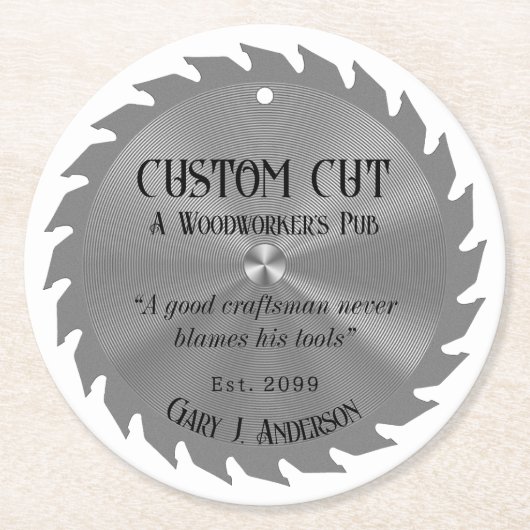 木工大工ソーブレードパブビール ラウンドペーパーコースター (正面)