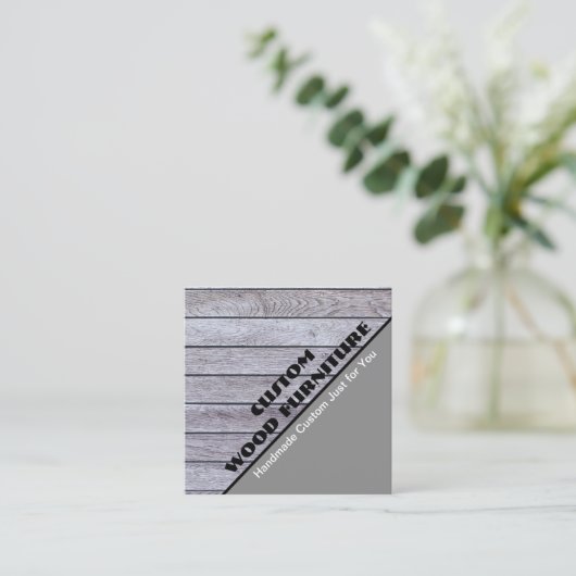 木工家具メーカーヴィンテージグレーウッドスラット スクエア名刺 (スタンド正面)