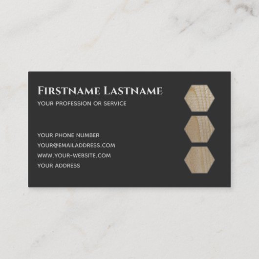 木工木工エレガント木板ダークグレー木製板六角形b 名刺 (裏面)