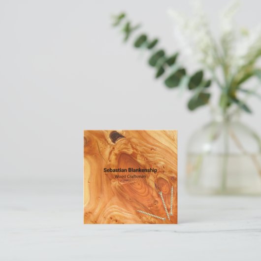 木工職人による木結び仕上げQRコード スクエア名刺 (スタンド正面)