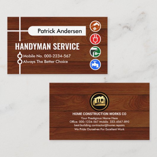 木工請負業者の十字線 名刺 (正面/裏面)
