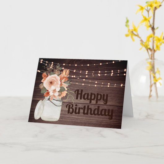 木弦素朴ライトフローラ誕生日 カード (黄色い花)