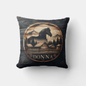 木彫の馬と山水 クッション (正面)