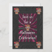 木彫りのような砂糖スカル フローラル クラウン付き 招待状 (正面)