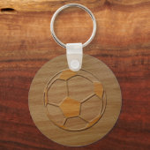 木彫りのサッカーボールプリント キーホルダー (正面)