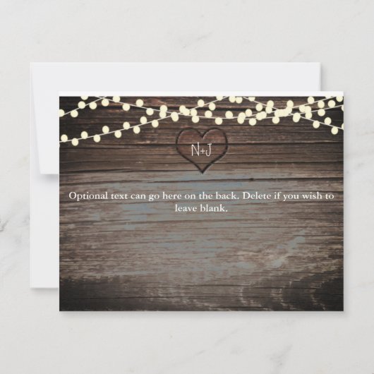 木彫りのハートとストリングライトのSave the Date セーブザデート (裏面)