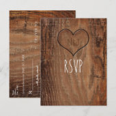 木彫りのハートのウェディング出欠確認カード　木製　ナチュラル インビテーションポストカード (正面/裏面)