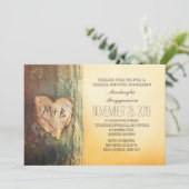 木彫りのハートの木の結婚前お披露目 招待状 (スタンド正面)