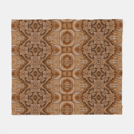 木彫りの壁の密集抽象的な、古代のアンティーク、 フリースブランケット (正面(横))
