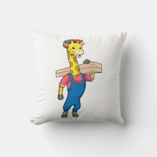 木彫りの大工としてのキリン クッション (正面)