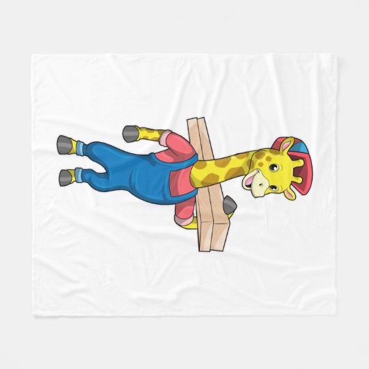 木彫りの大工としてのキリン フリースブランケット (正面(横))