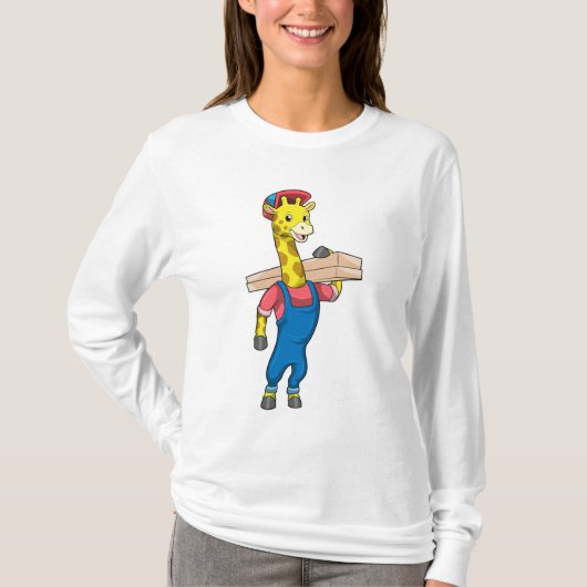 木彫りの大工としてのキリン Tシャツ (正面)