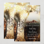 木彫りの木とストリングライトのカントリーウェディング 招待状 (正面/裏面)