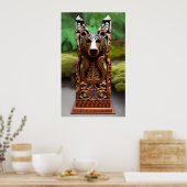 木彫りの熊の像 ポスター (キッチン)