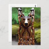 木彫りの熊の像 ポストカード (正面/裏面)