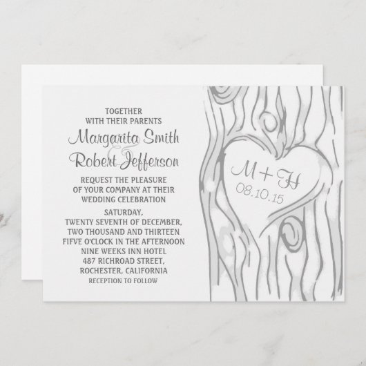 木彫りの素朴な結婚式招待状 招待状 (正面/裏面)