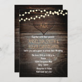 木彫りハートとストリングライト結婚ズ 招待状 (正面/裏面)