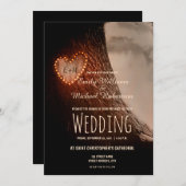 木彫りハート素朴とヴィンテージ結婚式 招待状 (正面/裏面)