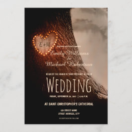 木彫りハート素朴とヴィンテージ結婚式 招待状