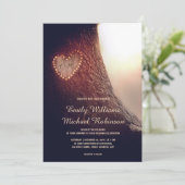 木彫りハート素朴とヴィンテージ結婚式 招待状 (スタンド正面)