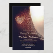 木彫りハート素朴とヴィンテージ結婚式 招待状 (正面/裏面)