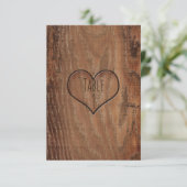 木彫りハート素朴の結婚テーブルカード 招待状 (スタンド正面)