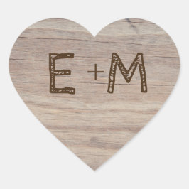 木彫りハート素朴イニシャル結婚ズ ハートシール