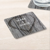 木彫りハート結婚ズ スクエアペーパーコースター (アングル)