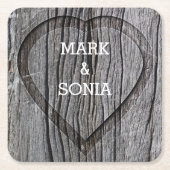 木彫りハート結婚ズ スクエアペーパーコースター (正面)