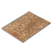 木彫りフローラルパターパーソナライズされたン ノートブック (左側)