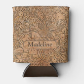 木彫りフローラルパターパーソナライズされたン 缶クーラー (正面)